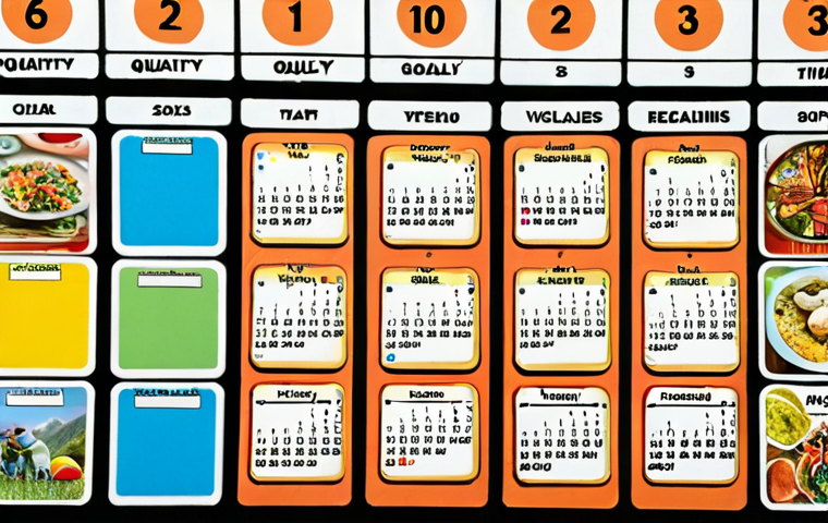 **SMART Goals Visualization:** A colorful and organized vision board filled with images representing specific, measurable, achievable, relevant, and time-bound goals. Includes pictures of exercise, healthy food, a calendar marking deadlines, and a rewarding vacation spot. Focus on positive and achievable outcomes.