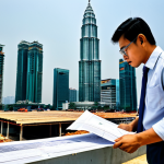 **

"A professional architect, fully clothed in a modest, modern outfit consisting of slacks and a button-down shirt, is reviewing blueprints on a construction site in Kuala Lumpur. The Petronas Twin Towers are visible in the background. Safe for work, appropriate content, perfect anatomy, natural proportions, professional environment, family-friendly."

**