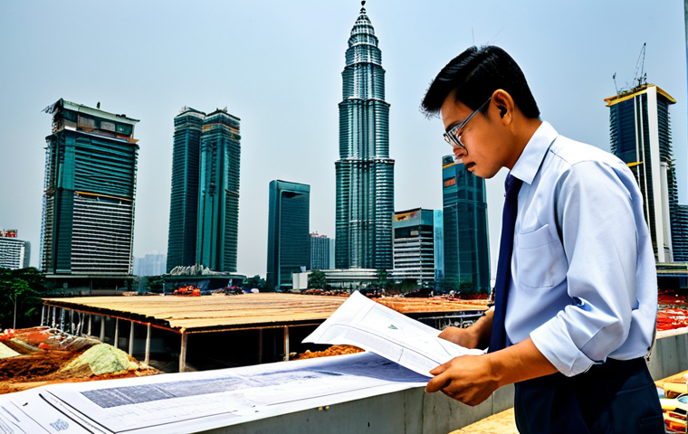 **
"A professional architect, fully clothed in a modest, modern outfit consisting of slacks and a button-down shirt, is reviewing blueprints on a construction site in Kuala Lumpur. The Petronas Twin Towers are visible in the background. Safe for work, appropriate content, perfect anatomy, natural proportions, professional environment, family-friendly."
**